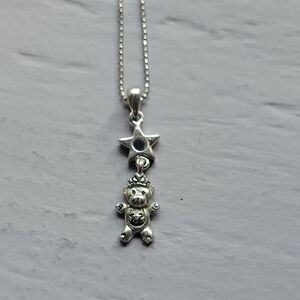 Cookie Lee Silver Star and Bear Pendant Necklace